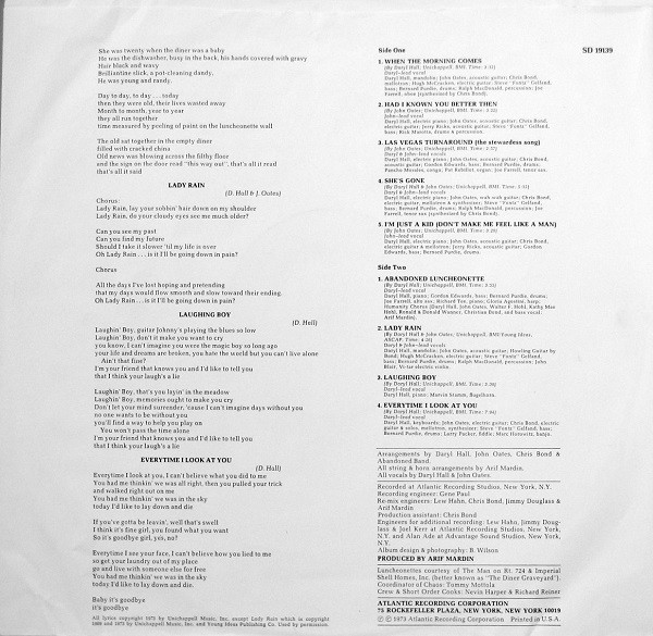 Daryl Hall & John Oates - Abandoned Luncheonette, Rock, Classic Rock, Jazz-Rock, Pop Rock, 1977 - Atlantic, US, Vinyl 1x LP, 