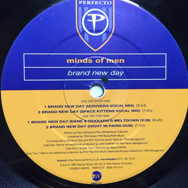 Minds Of Men - Brand New Day, Electronic, Progressive House, Progressive Trance, 1996 - EastWest, Perfecto, UK, Vinyl 1x 12",