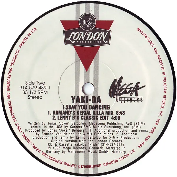 Yaki-Da - I Saw You Dancing, Electronic, House, Progressive House, 1995 - FFRR, US, Vinyl 1x 12", 33 ⅓ RPM