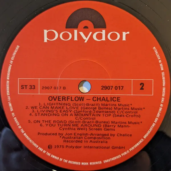 Chalice (15) - Overflow, Rock, Glam, 1975 - Polydor, Australia, Vinyl 1x LP