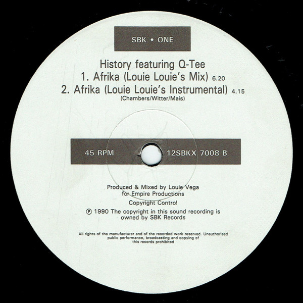 History Featuring Q-Tee - Afrika (Love And Laughter Remix) - 1990 - Pop Rap - SBK Records - Vinyl 1x 12", 45 RPM