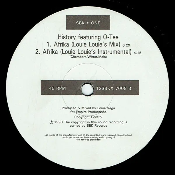 History Featuring Q-Tee - Afrika (Love And Laughter Remix) - 1990 - Pop Rap - SBK Records - Vinyl 1x 12", 45 RPM