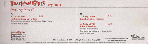 Brazilian Girls - Lazy Lover, Electronic, Deep House, Latin, 2004 - Verve Forecast, US, Vinyl 1x 12", 33 ⅓ RPM