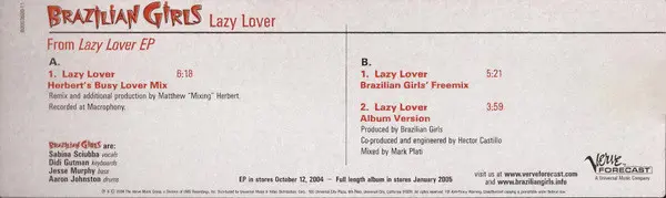 Brazilian Girls - Lazy Lover, Electronic, Deep House, Latin, 2004 - Verve Forecast, US, Vinyl 1x 12", 33 ⅓ RPM