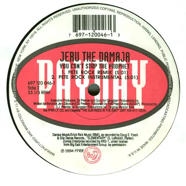 Jeru The Damaja - You Can't Stop The Prophet, Hip Hop, 1994 - FFRR, Payday, US, Vinyl 1x 12"