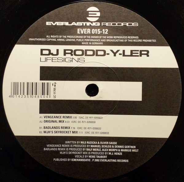 Rodd-Y-Ler - Lifesigns, Electronic, Trance, 2002 - Everlasting Records, Germany, Vinyl 1x 12", 33 ⅓ RPM