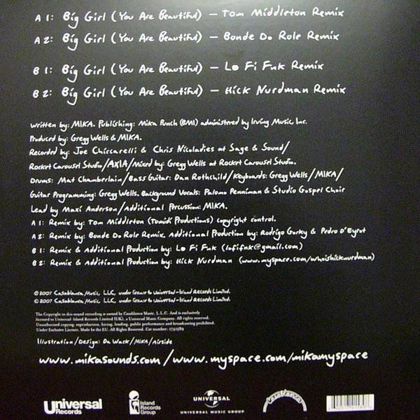MIKA (8) - Big Girl (You Are Beautiful) - Remixes, Electronic, Pop, Electro, House, 2007 - Casablanca, Island Records Group, 