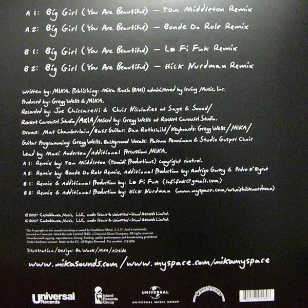 MIKA (8) - Big Girl (You Are Beautiful) - Remixes, Electronic, Pop, Electro, House, 2007 - Casablanca, Island Records Group, 