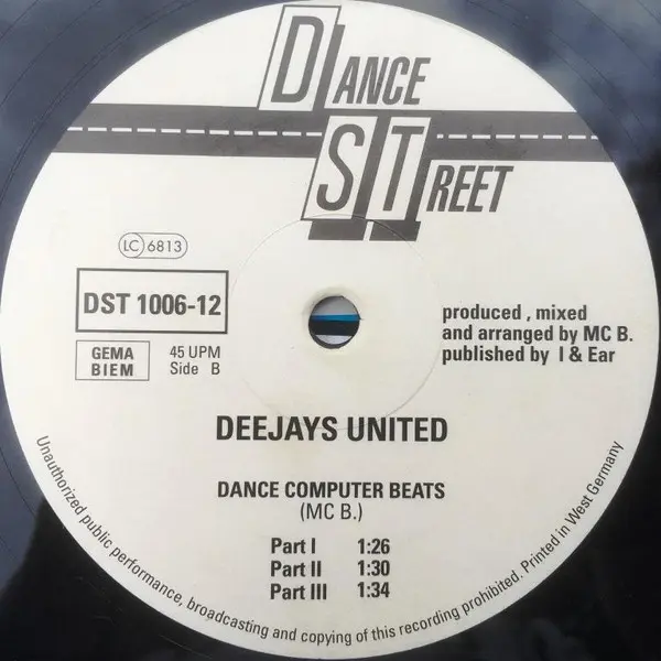 Deejays United - Dance Computer One, Electronic, House, 1990 - Dance Street, Germany, Vinyl 1x 12", 45 RPM, Maxi-Single