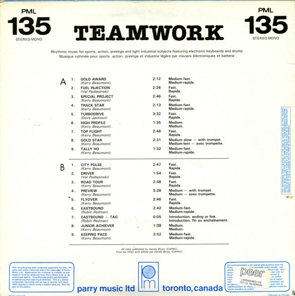 Various - Teamwork, Stage & Screen, Soundtrack, 1985 - Parry Music Ltd, Canada, Vinyl 1x LP