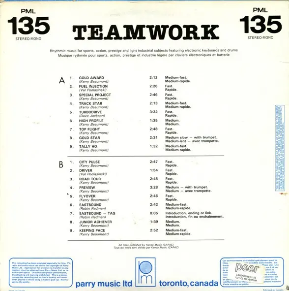 Various - Teamwork, Stage & Screen, Soundtrack, 1985 - Parry Music Ltd, Canada, Vinyl 1x LP