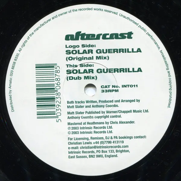 Aftercast - Solar Guerrilla, Electronic, Progressive House, Progressive Trance, 2003 - Intrinsic Records, UK, Vinyl 1x 12", 3