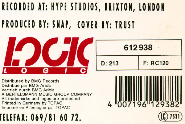 Snap! - The Power, Electronic, Euro House, Hip Hop, House, 1989 - Logic Records, Germany, Vinyl 1x 12", 45 RPM, Maxi-Single, 