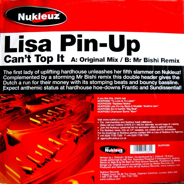 Lisa Pin-Up - Can't Top It, Electronic, Hard House, 2002 - Nukleuz, UK, Vinyl 1x 12", 45 RPM