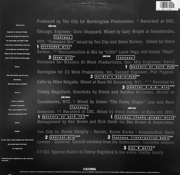 Ten City - Fantasy, Electronic, Garage House, 1993 - Columbia, US, Vinyl 2x 12", 33 ⅓ RPM