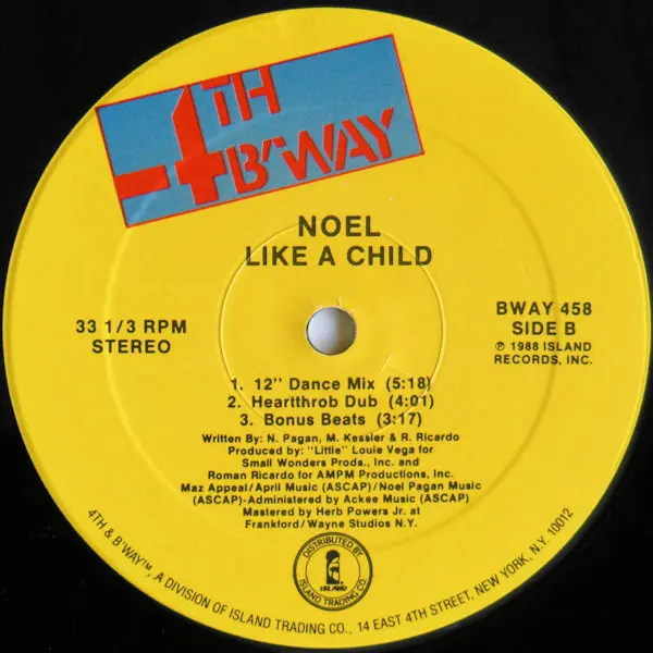 Noel - Like A Child, Electronic, Freestyle, 1988 - 4th & Broadway, US, Vinyl 1x 12", 33 ⅓ RPM