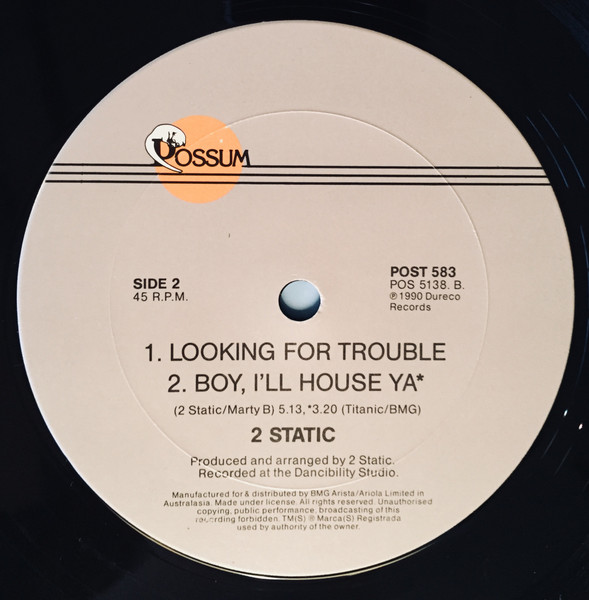 2 Static - Boy, I'll House Ya, Electronic, House, 1990 - Possum Records, Australia, Vinyl 1x 12", 45 RPM, Single