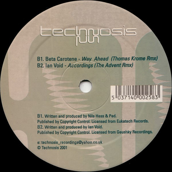 Various - Technosis 1, Electronic, Minimal, Techno, 2001 - Technosis, UK, Vinyl 1x 12", 45 RPM, 33 ⅓ RPM