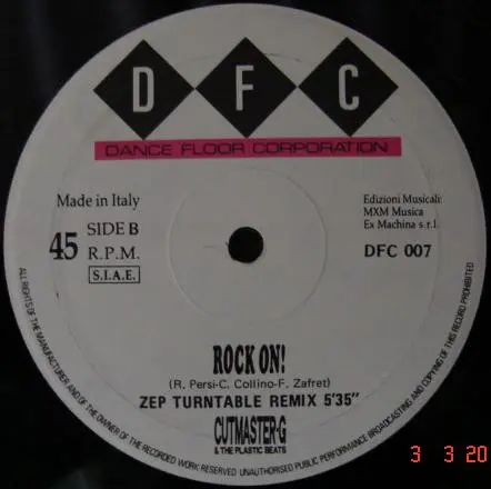 Cutmaster-G & Plastic Beats, The - Rock On!, Electronic, House, Techno, 1988 - DFC, Italy, Vinyl 1x 12"