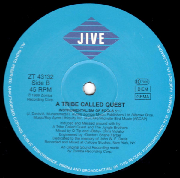 A Tribe Called Quest - Description Of A Fool, Hip Hop, Jive (3), UK, Vinyl 1x 12", 45 RPM, Maxi-Single, Unofficial Release