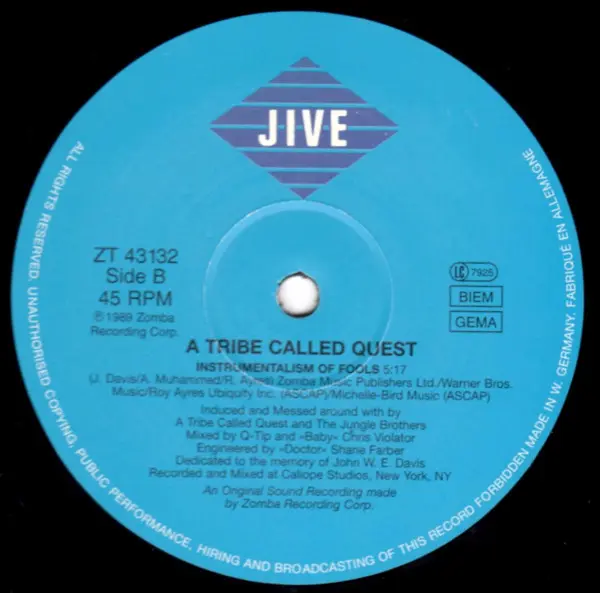 A Tribe Called Quest - Description Of A Fool, Hip Hop, Jive (3), UK, Vinyl 1x 12", 45 RPM, Maxi-Single, Unofficial Release