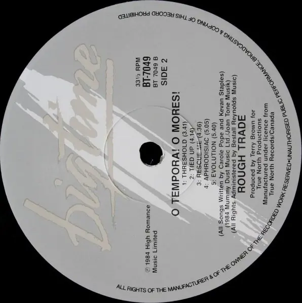 Rough Trade - O Tempora! O Mores!, Pop, Rock, Pop Rock, 1984 - Big Time, High Romance Music Ltd., Australia, Vinyl 1x LP, Alb
