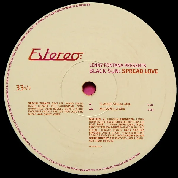 Album cover for Spread Love by Lenny Fontana Presents Black Sun (5)