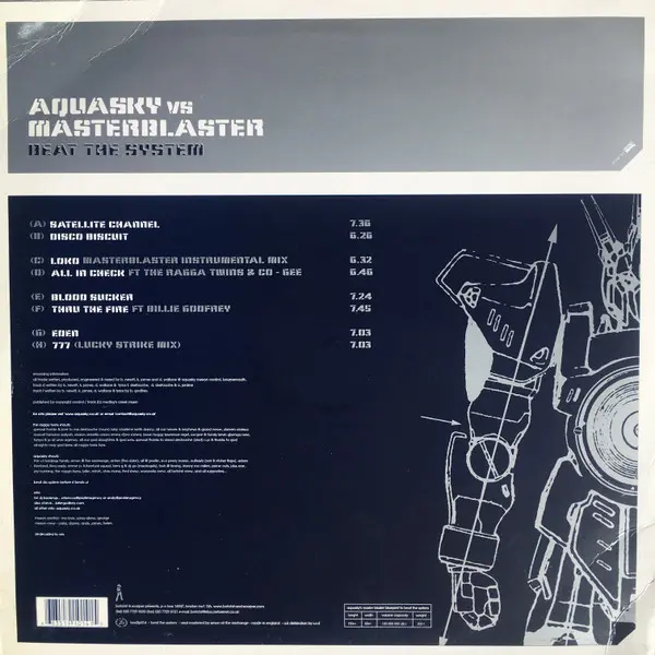 Aquasky vs. Masterblaster - Beat The System, Electronic, Breakbeat, Breaks, 2002 - Botchit & Scarper, UK, Vinyl 4x 12", 45 RP