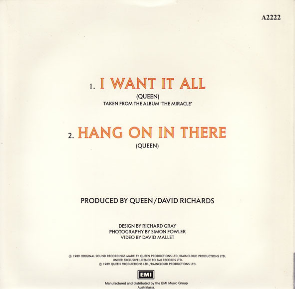 Queen - I Want It All - 1989 - Pop Rock - Parlophone - Vinyl 1x 7", 45 RPM, Single