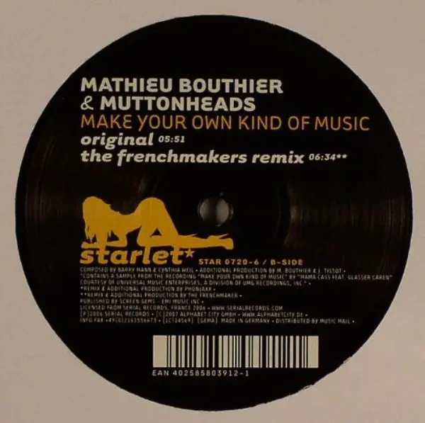 Mathieu Bouthier & Muttonheads - Make Your Own Kind Of Music, Electronic, Electro, House, 2007 - Starlet, Germany, Vinyl 1x 1