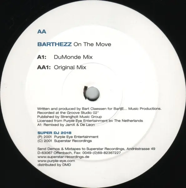 Barthezz - On The Move, Electronic, Hard Trance, Trance, 2001 - Superstar Recordings, Germany, Vinyl 1x 12", 45 RPM