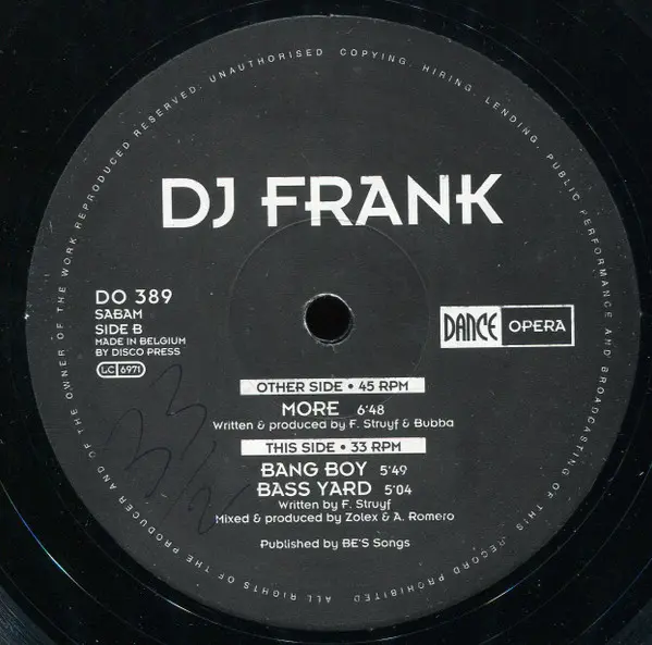 DJ Frank (4) - More, Electronic, Hard Trance, Techno, 1994 - Dance Opera, Belgium, Vinyl 1x 12"