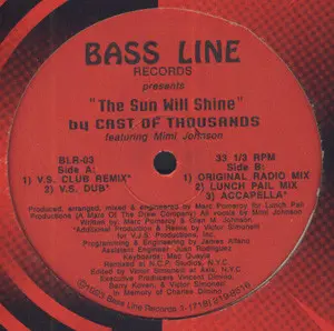 Cast Of Thousands Featuring Mimi Johnson - The Sun Will Shine, Electronic, Deep House, Garage House, 1993 - Bassline Records,