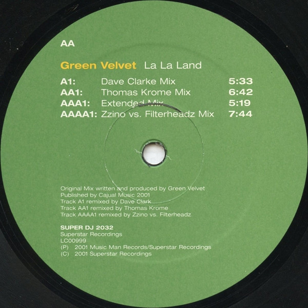 Green Velvet - La La Land, Electronic, Techno, 2001 - Superstar Recordings, Germany, Vinyl 1x 12", 33 ⅓ RPM