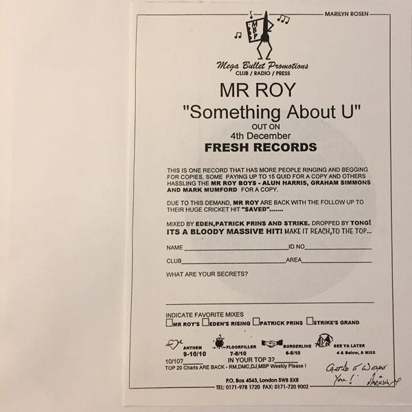 Mr. Roy - Something About U (Can't Be Beat), Electronic, House, 1995 - Fresh, UK, Vinyl 1x 12", 33 ⅓ RPM, Single