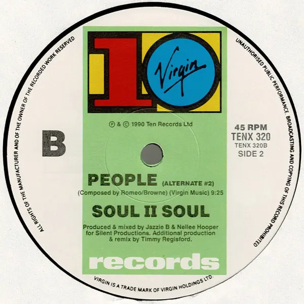 Soul II Soul - People, Electronic, Funk / Soul, Pop, Downtempo, Soul, 1990 - 10 Records, Australia, Vinyl 1x 12", 45 RPM