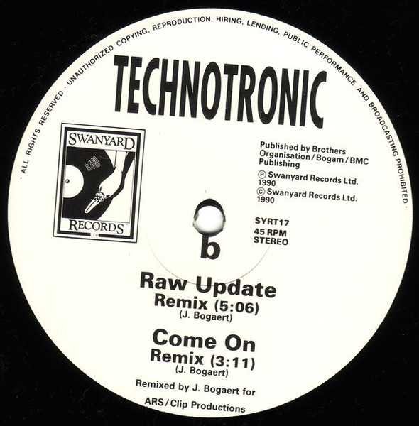Technotronic - Megamix, Electronic, Euro House, 1990 - Swanyard Records Ltd, UK, Vinyl 1x 12", 45 RPM, Single, Stereo