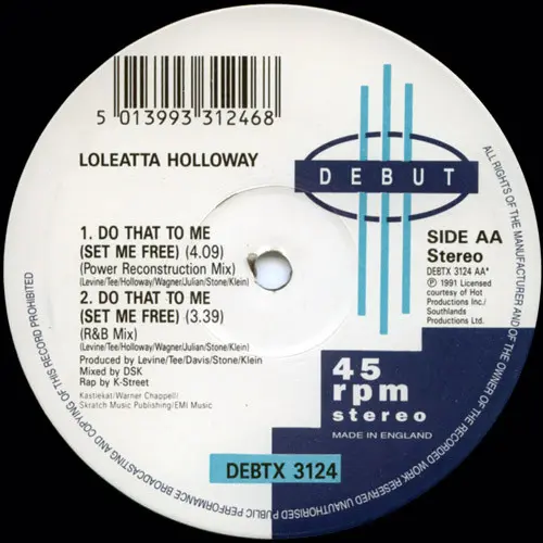 Loleatta Holloway - Do That To Me (Set Me Free), Electronic, Breakbeat, House, 1991 - Debut, UK, Vinyl 1x 12", 45 RPM