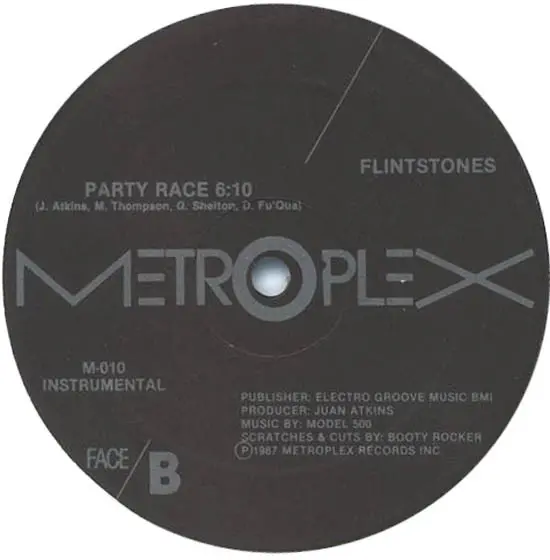 Flintstones - Party Race, Electronic, Hip Hop, Electro, 1987 - Metroplex, US, Vinyl 1x 12", 33 ⅓ RPM