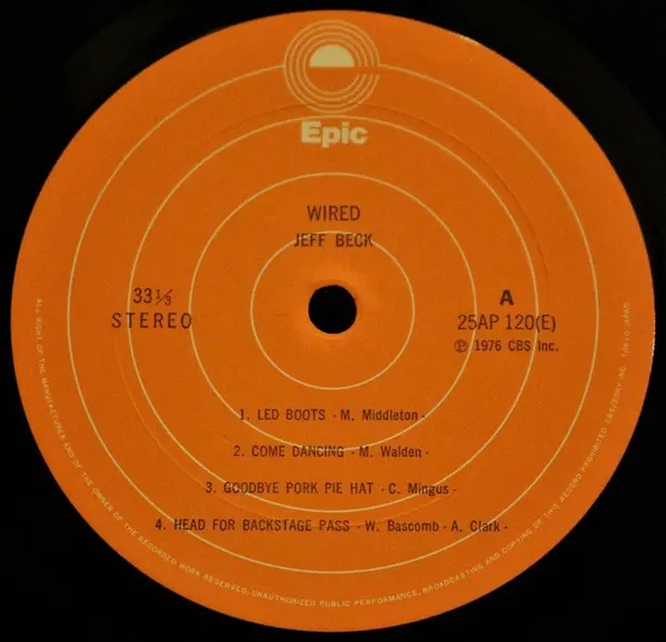 Jeff Beck - Wired, Funk / Soul, Jazz, Rock, Funk, Jazz-Rock, 1976 - Epic, Japan, Vinyl 1x LP, Album, Stereo