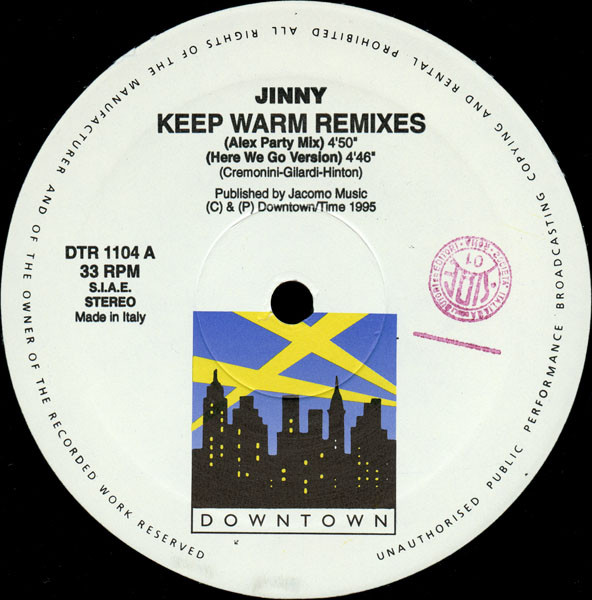 Jinny - Keep Warm Remixes, Electronic, Euro House, 1995 - Downtown (3), Italy, Vinyl 1x 12", 33 ⅓ RPM