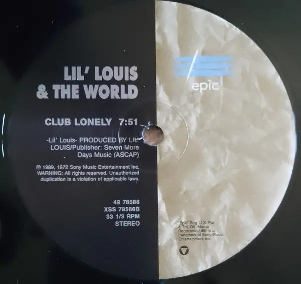 Lil' Louis & The World - French Kiss / Club Lonely, Electronic, House, Epic, US, Vinyl 1x 12", 33 ⅓ RPM, Reissue, Stereo