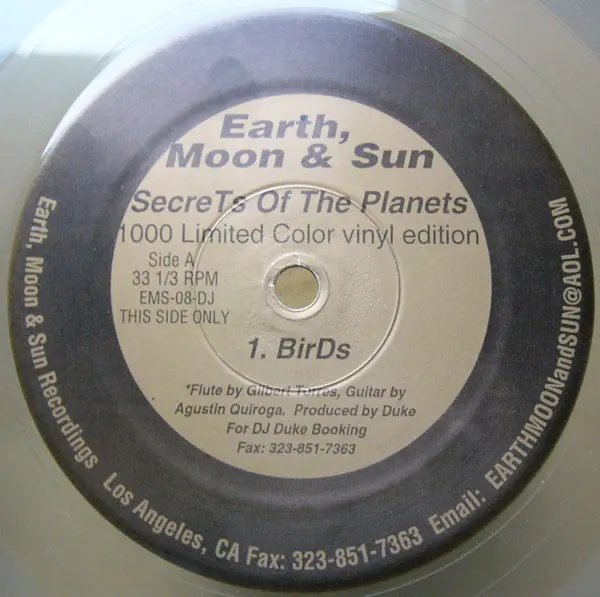 Secrets Of The Planets - Birds, Electronic, Deep House, 2000 - Earth, Moon & Sun, US, Vinyl 1x 12", Single Sided, Promo, Limi