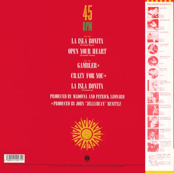 Madonna - La Isla Bonita - Super Mix, Electronic, Pop, Synth-pop, 1987 - Sire, Japan, Vinyl 1x 12", 45 RPM, EP, Stereo