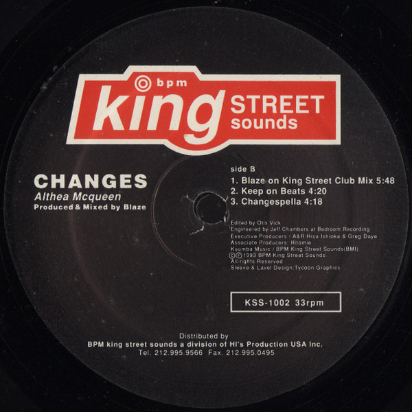 Althea McQueen - Changes, Electronic, Deep House, Garage House, House, 1993 - BPM King Street Sounds, US, Vinyl 1x 12", 33 ⅓ 
