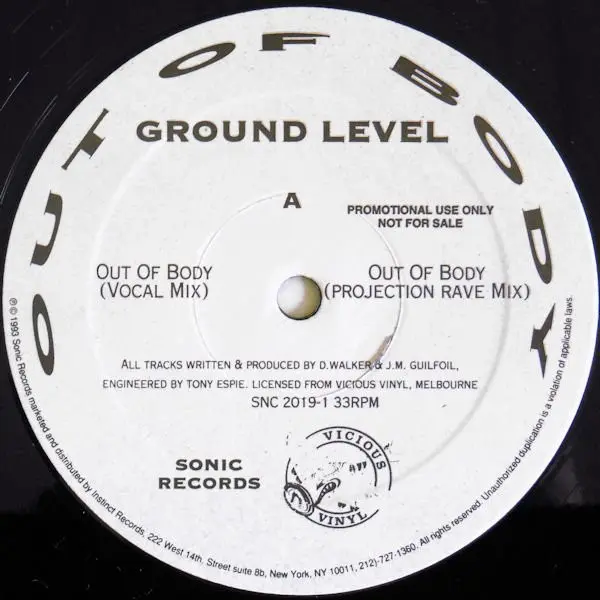 Ground Level - Out Of Body, Electronic, Euro House, Techno, 1993 - Sonic Records, UK, Vinyl 1x 12", 33 ⅓ RPM, Promo