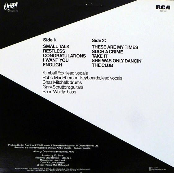 Cry (3), The - Leave Your Bones In The Hall, Rock, New Wave, 1981 - Orient Records Ltd., RCA, Canada, Vinyl 1x LP