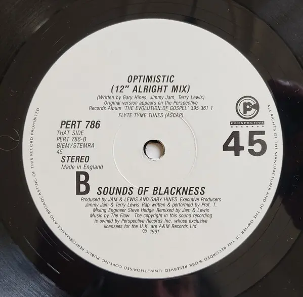 Sounds Of Blackness - Optimistic, Electronic, Downtempo, House, 1991 - Perspective Records, UK, Vinyl 1x 12"