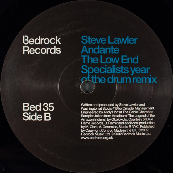 Steve Lawler - Andante, Electronic, Deep House, House, Progressive House, 2002 - Bedrock Records, UK, Vinyl 1x 12", 33 ⅓ RPM
