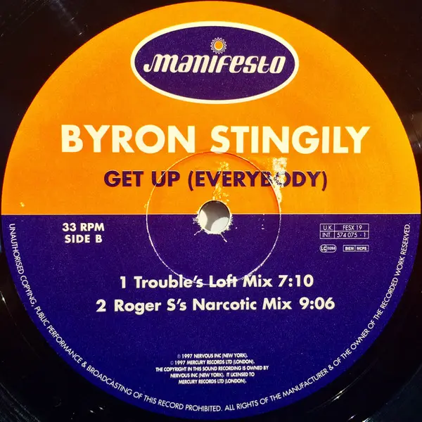Byron Stingily - Get Up (Everybody), Electronic, Disco, House, 1997 - Manifesto, UK & Europe, Vinyl 1x 12", 33 ⅓ RPM